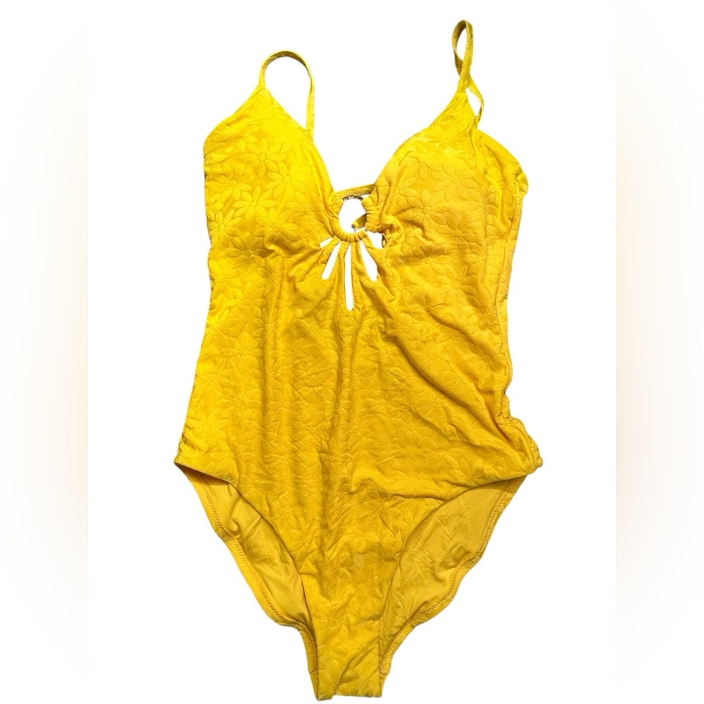 TRINA TURK yellow Joplin Jacquard Cutout Plunge One-Piece Swimsuit Size 12 NWT - Picture 2 of 11